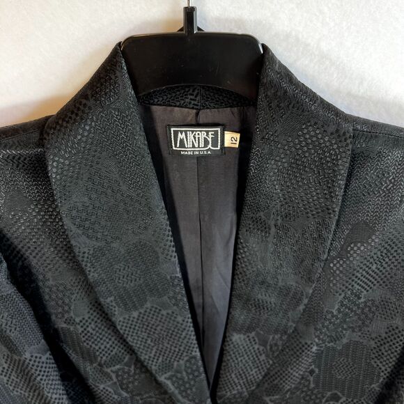 Vtg 80's MIKABE Black Blazer Jacket Floral Texture Lined One Button Size 12 - Picture 3 of 7